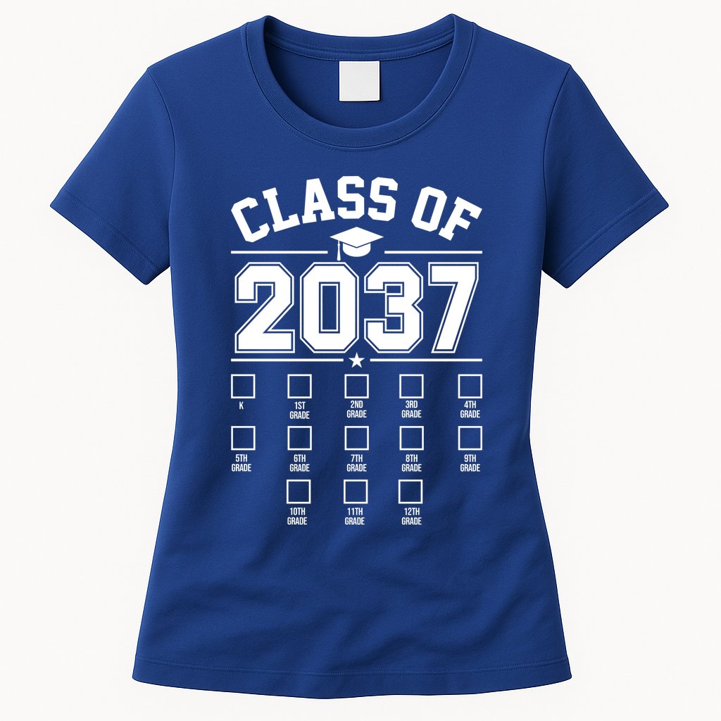 Class Of 2037 Grow With Me Checklist Kindergarten 12th Grade Womens T-Shirt