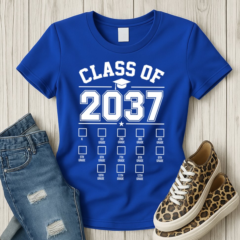 Class Of 2037 Grow With Me Checklist Kindergarten 12th Grade Womens T-Shirt