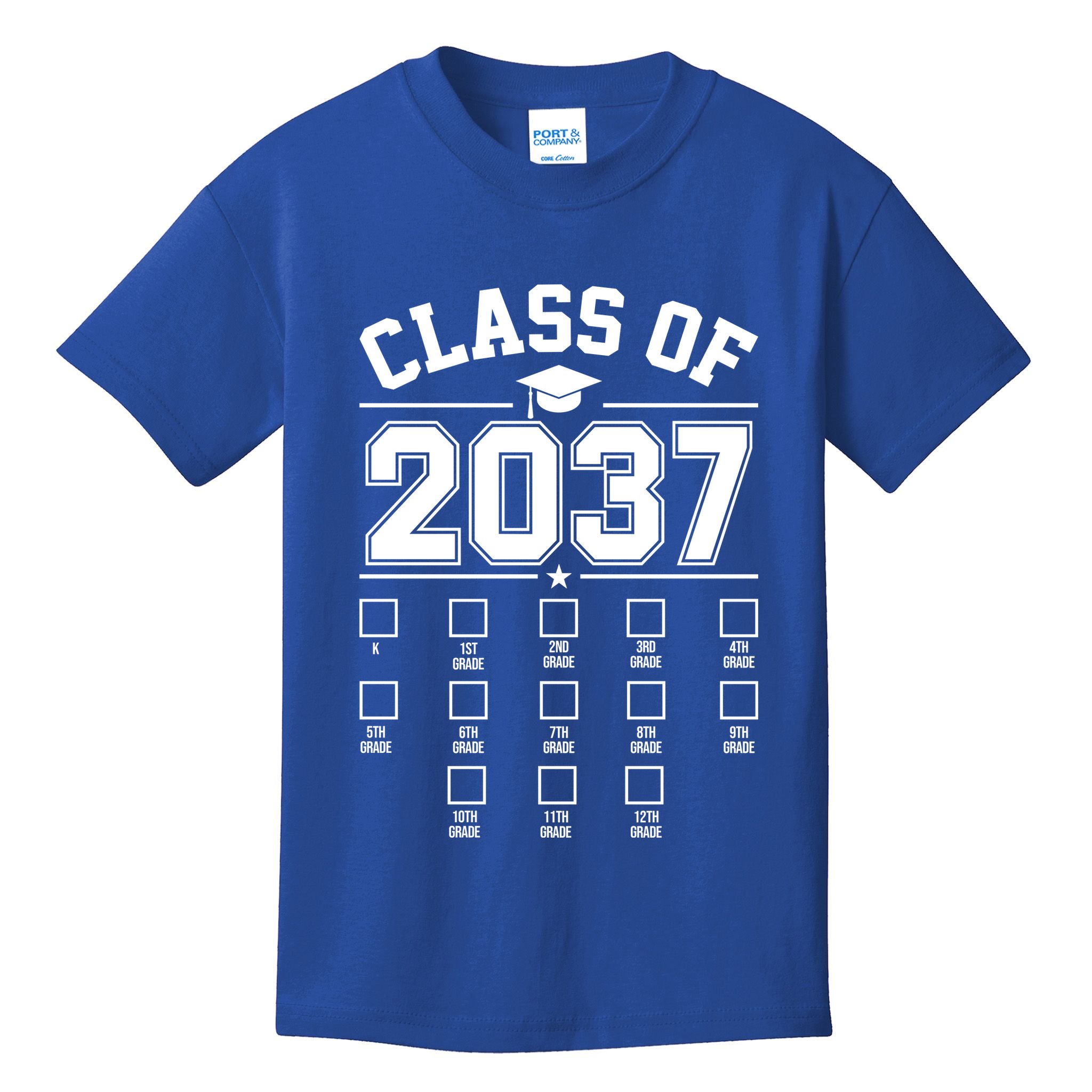 Class Of 2037 Grow With Me Checklist Kindergarten 12th Grade Kids T-Shirt