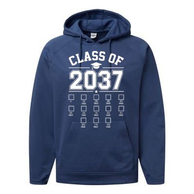 Class Of 2037 Grow With Me Checklist Kindergarten 12th Grade Performance Fleece Hoodie