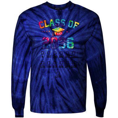 Class Of 2036 Grow With Me With Space For Checkmarks Tie-Dye Long Sleeve Shirt