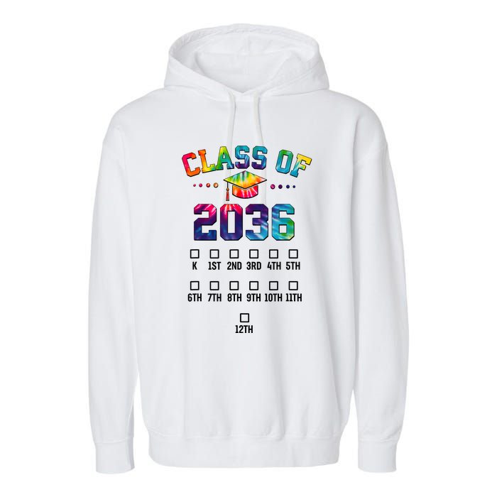 Class Of 2036 Grow With Me With Space For Checkmarks Garment-Dyed Fleece Hoodie