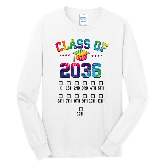 Class Of 2036 Grow With Me With Space For Checkmarks Tall Long Sleeve T-Shirt