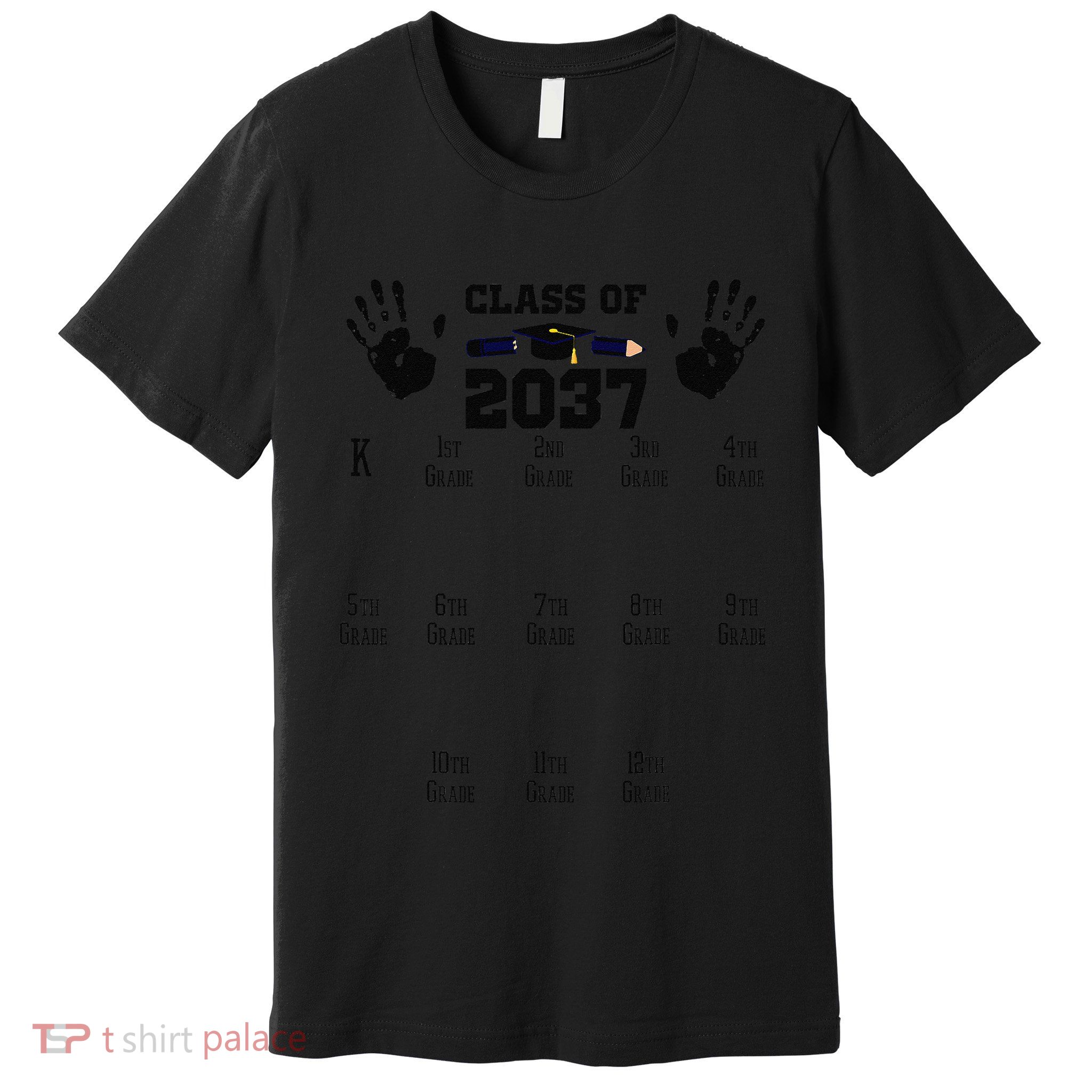 Class Of 2037 Grow With Me Handprint Prek 12th Grade Gift Premium T-Shirt