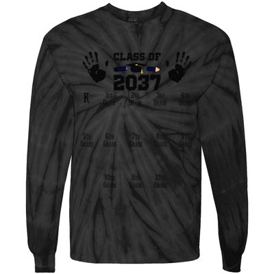 Class Of 2037 Grow With Me Handprint Prek 12th Grade Gift Tie-Dye Long Sleeve Shirt