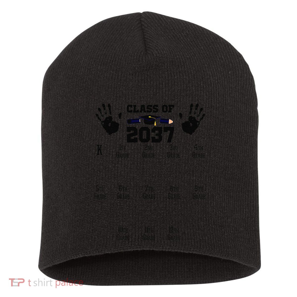 Class Of 2037 Grow With Me Handprint Prek 12th Grade Gift Short Acrylic Beanie