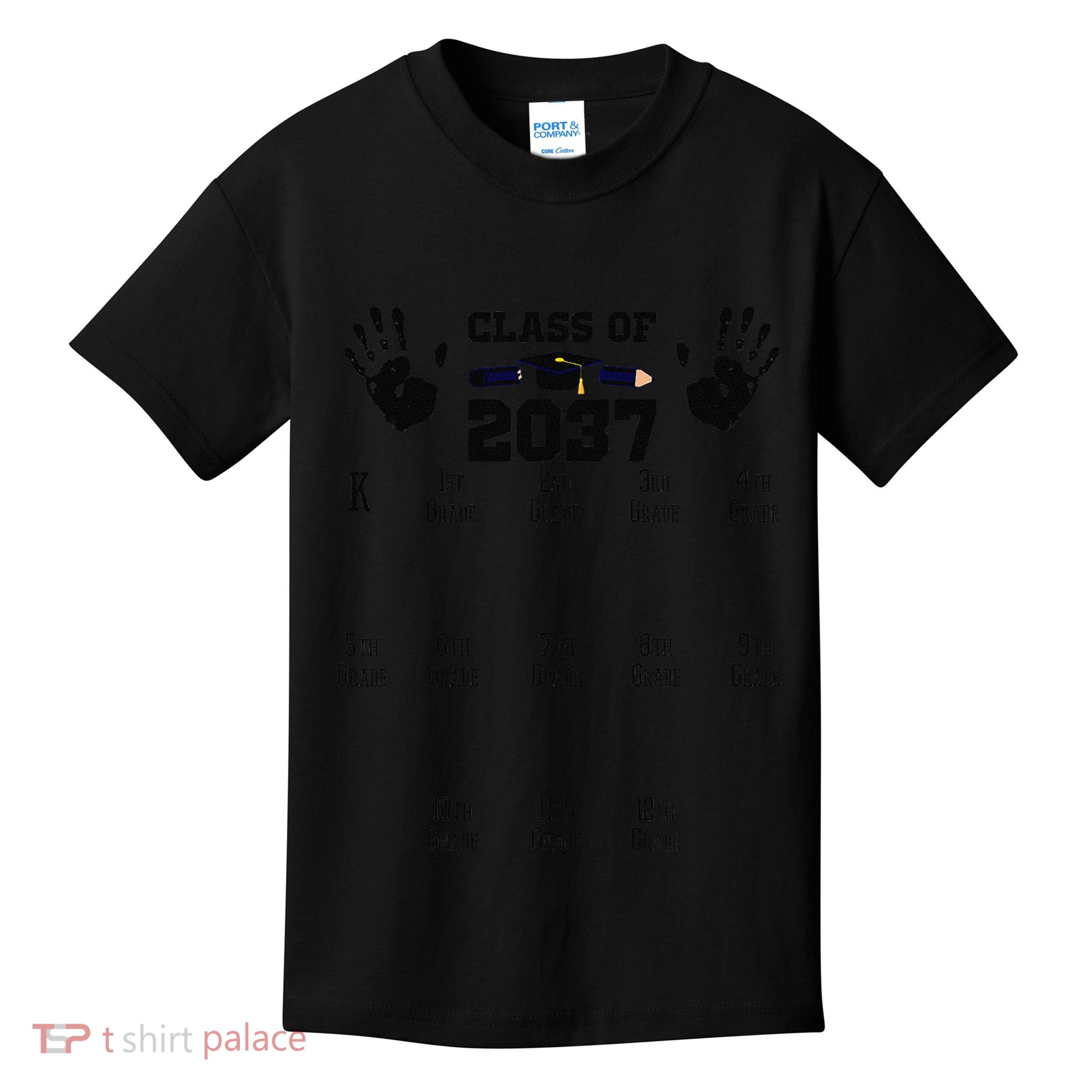 Class Of 2037 Grow With Me Handprint Prek 12th Grade Gift Kids T-Shirt