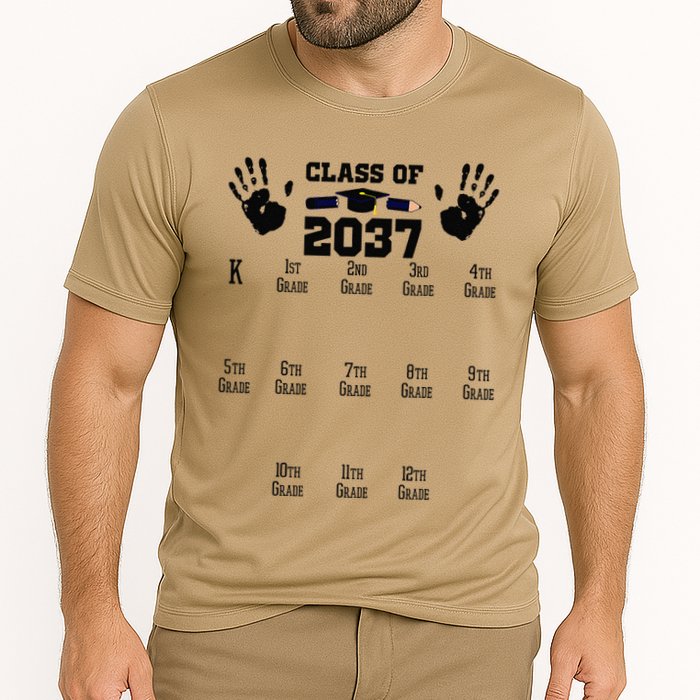 Class Of 2037 Grow With Me Handprint Prek 12th Grade Gift Cooling Performance Crew T-Shirt