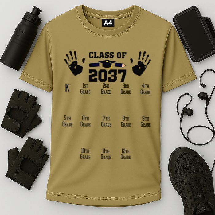 Class Of 2037 Grow With Me Handprint Prek 12th Grade Gift Cooling Performance Crew T-Shirt