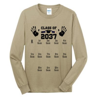 Class Of 2037 Grow With Me Handprint Prek 12th Grade Gift Tall Long Sleeve T-Shirt