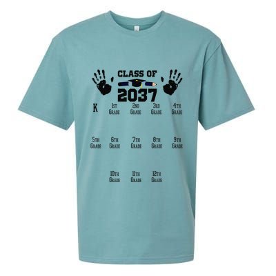 Class Of 2037 Grow With Me Handprint Prek 12th Grade Gift Sueded Cloud Jersey T-Shirt
