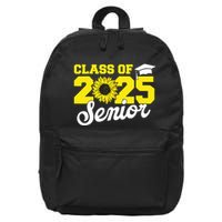 Class Of 2025 Senior 2025 Sunflower Back To School 2025 Girl 16 in Basic Backpack