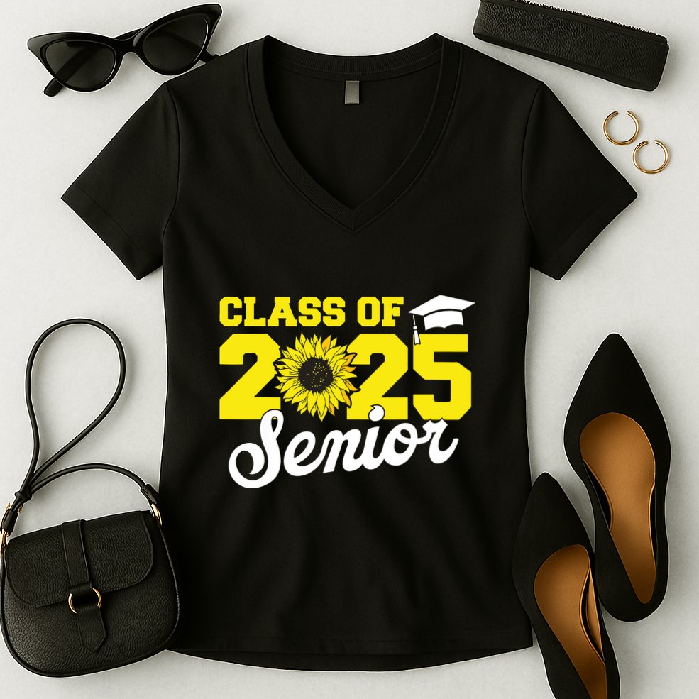 Class Of 2025 Senior 2025 Sunflower Back To School 2025 Girl Women's V-Neck T-Shirt