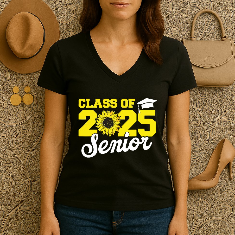 Class Of 2025 Senior 2025 Sunflower Back To School 2025 Girl Women's V-Neck T-Shirt