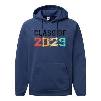 Class Of 2029 Grow With Me Graduation Retro Vintage Performance Fleece Hoodie