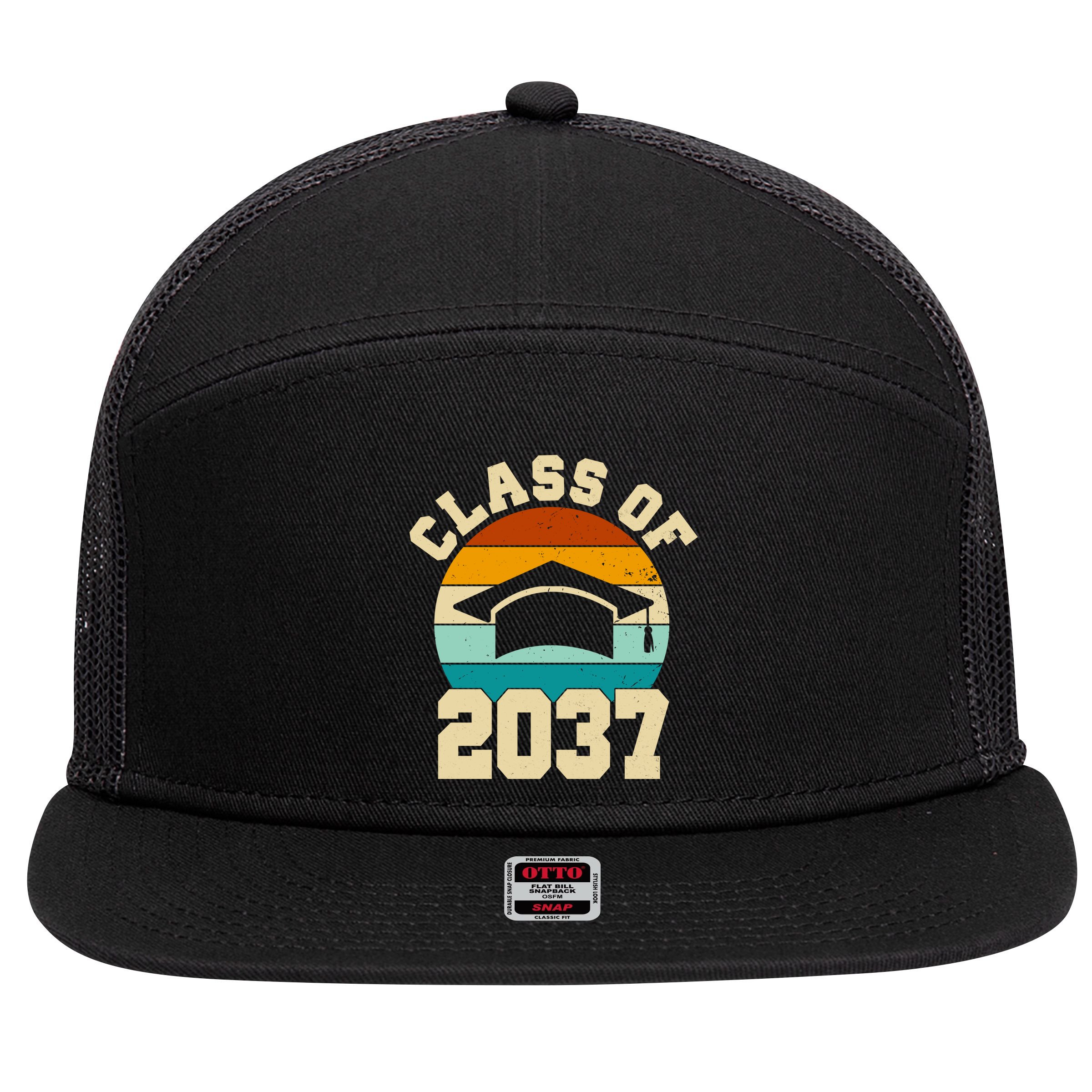 Class Of 2037 Kindergarten Graduation Retro 7 Panel Mesh Trucker Snapback Hat