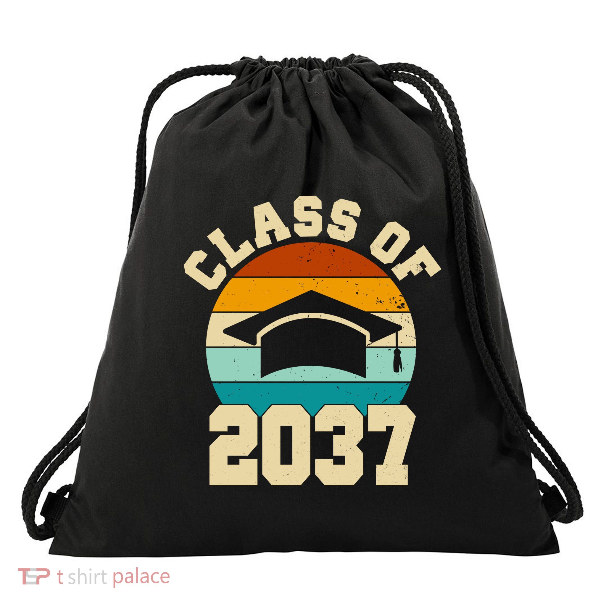 Class Of 2037 Kindergarten Graduation Retro Drawstring Bag
