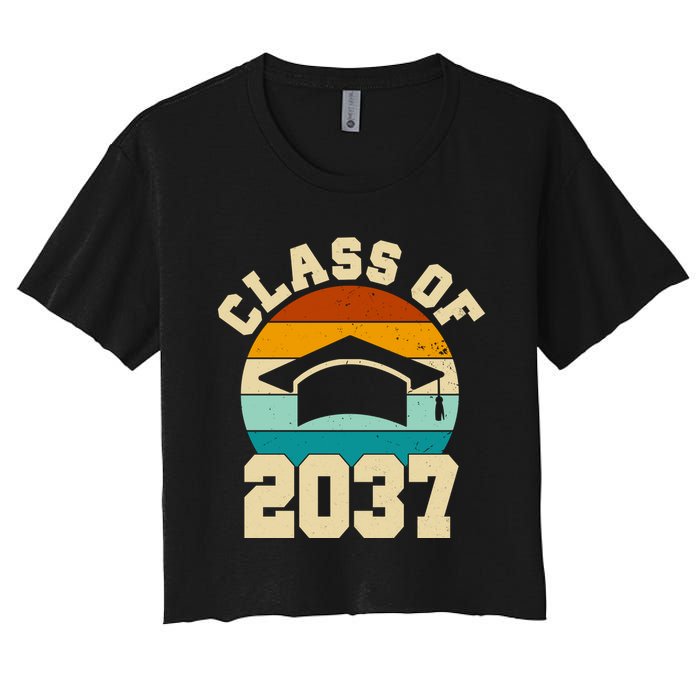 Class Of 2037 Kindergarten Graduation Retro Women's Crop Top Tee