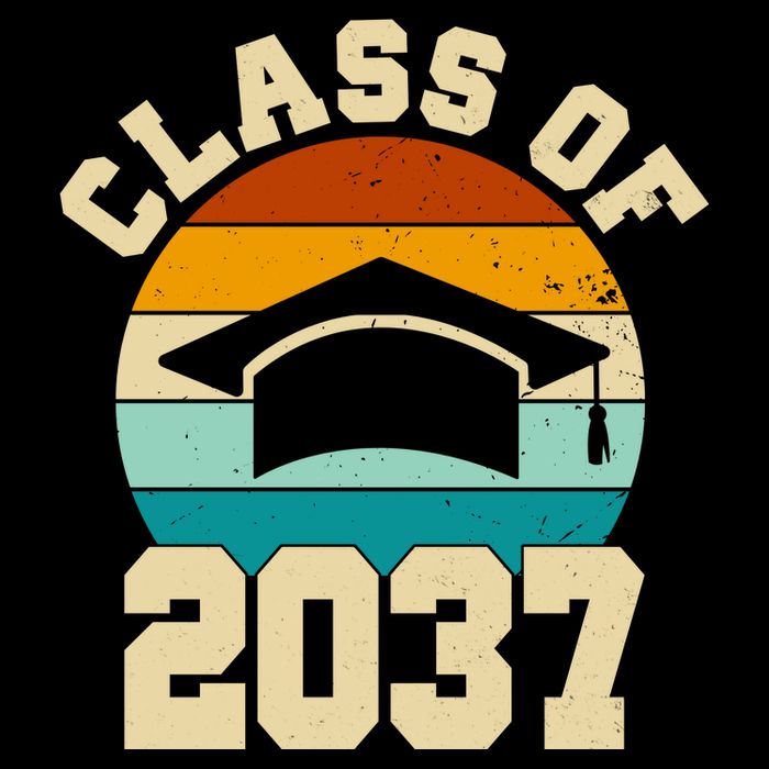 Class Of 2037 Kindergarten Graduation Retro Cropped Pullover Crew