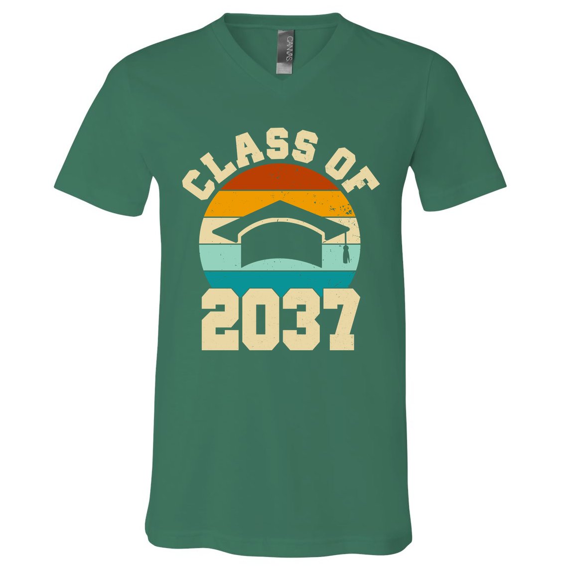 Class Of 2037 Kindergarten Graduation Retro V-Neck T-Shirt