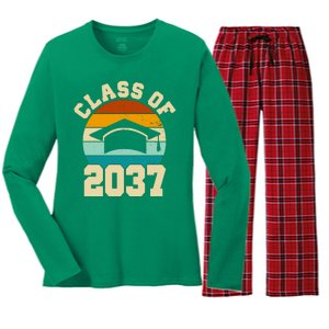 Class Of 2037 Kindergarten Graduation Retro Women's Long Sleeve Flannel Pajama Set 