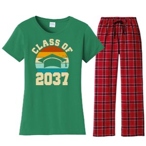 Class Of 2037 Kindergarten Graduation Retro Women's Flannel Pajama Set