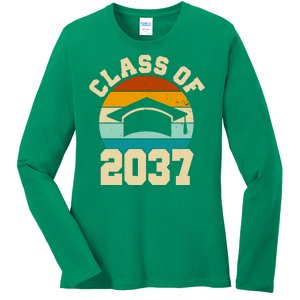 Class Of 2037 Kindergarten Graduation Retro Ladies Long Sleeve Shirt