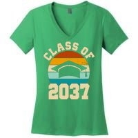 Class Of 2037 Kindergarten Graduation Retro Women's V-Neck T-Shirt