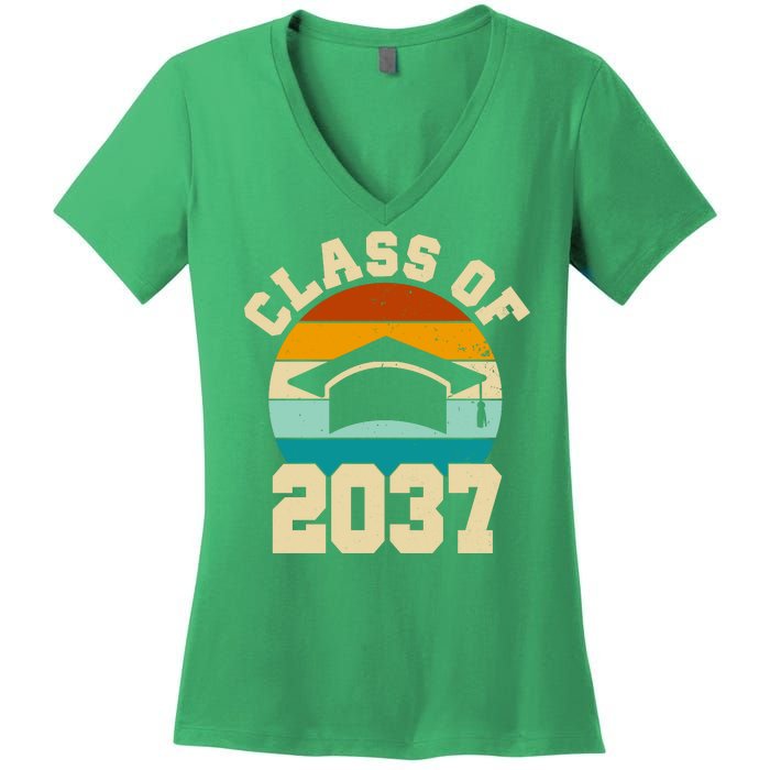 Class Of 2037 Kindergarten Graduation Retro Women's V-Neck T-Shirt