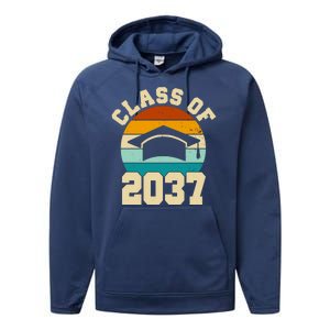 Class Of 2037 Kindergarten Graduation Retro Performance Fleece Hoodie