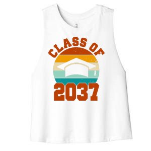 Class Of 2037 Kindergarten Graduation Retro Women's Racerback Cropped Tank