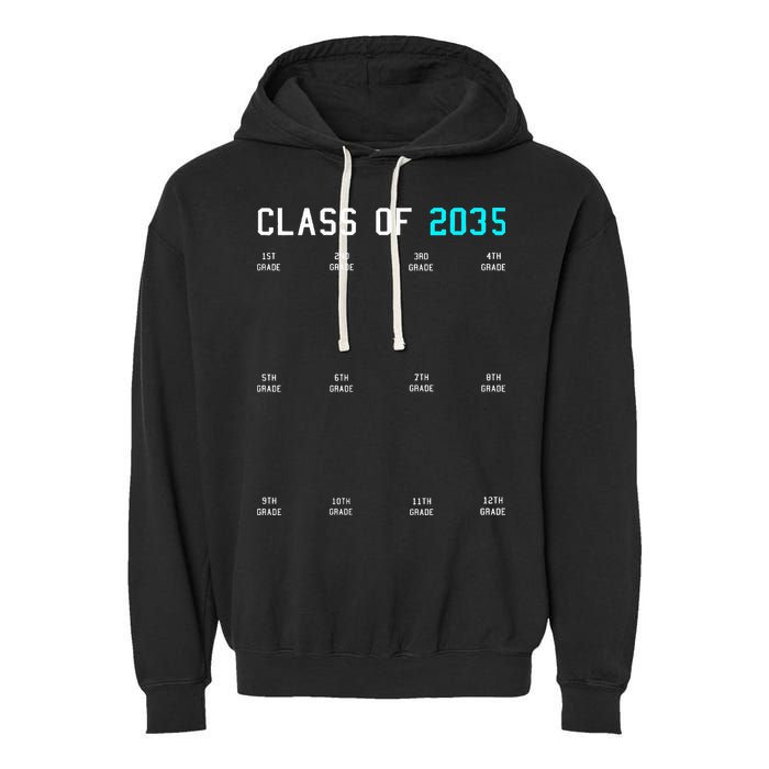 Class Of 2035 Grow With Me Graduation First Day Handprints Garment-Dyed Fleece Hoodie