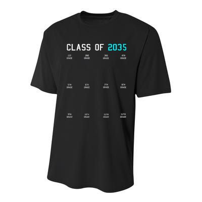 Class Of 2035 Grow With Me Graduation First Day Handprints Youth Performance Sprint T-Shirt