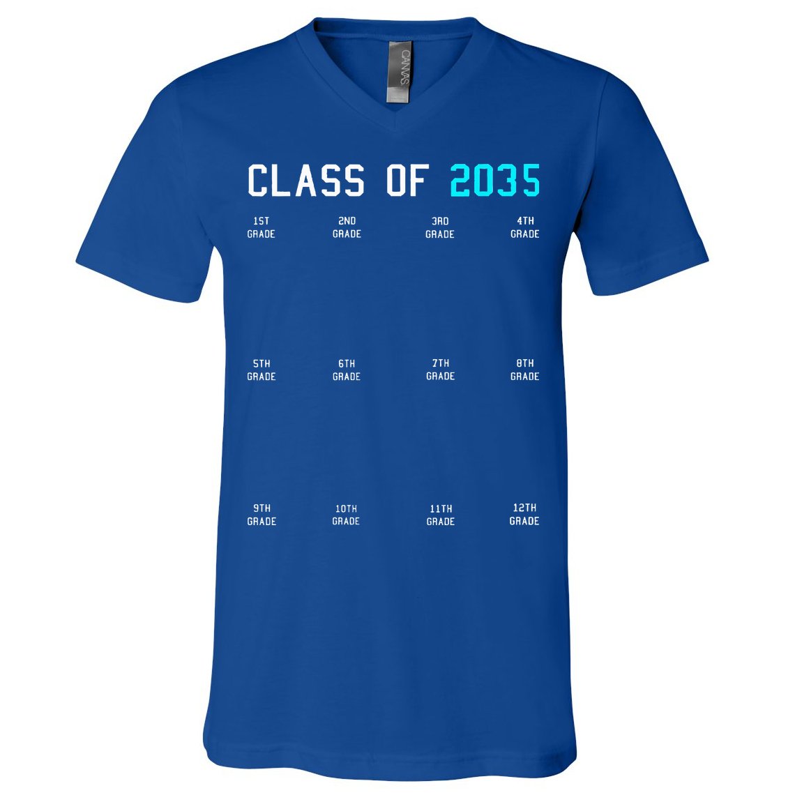 Class Of 2035 Grow With Me Graduation First Day Handprints V-Neck T-Shirt