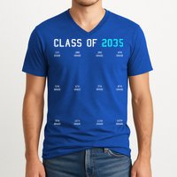 Class Of 2035 Grow With Me Graduation First Day Handprints V-Neck T-Shirt