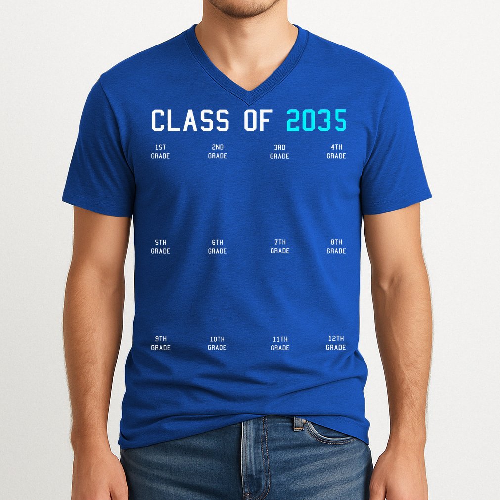 Class Of 2035 Grow With Me Graduation First Day Handprints V-Neck T-Shirt