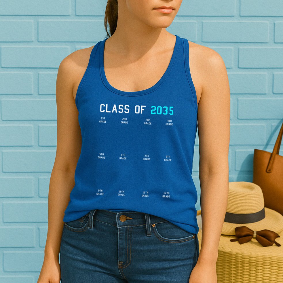 Class Of 2035 Grow With Me Graduation First Day Handprints Womens Tank Top