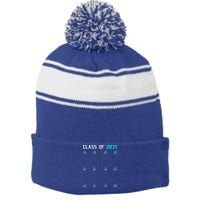Class Of 2035 Grow With Me Graduation First Day Handprints Stripe Pom Pom Beanie