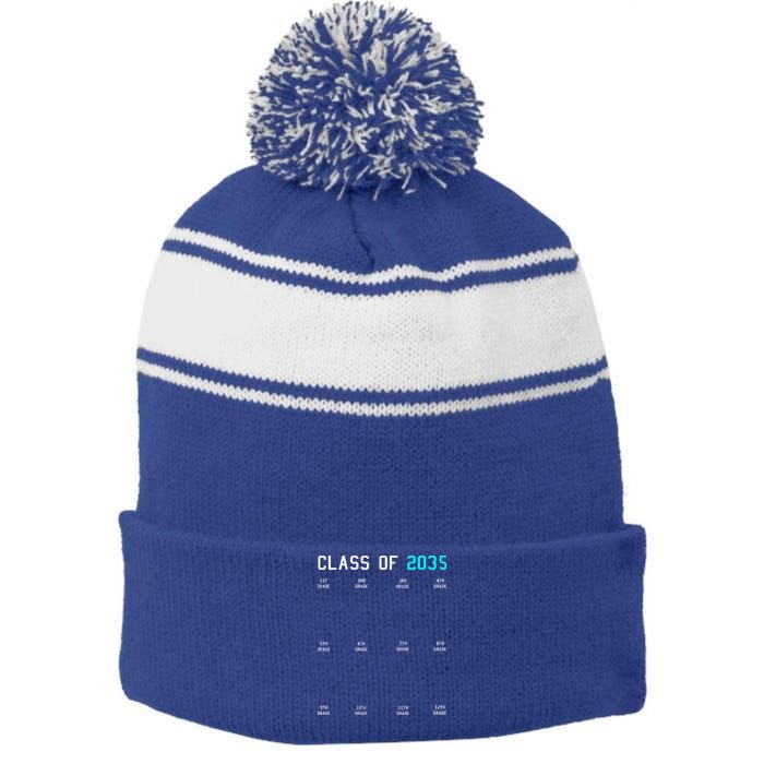 Class Of 2035 Grow With Me Graduation First Day Handprints Stripe Pom Pom Beanie