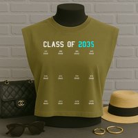 Class Of 2035 Grow With Me Graduation First Day Handprints Garment-Dyed Women's Muscle Tee