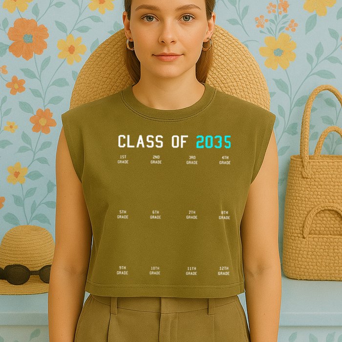 Class Of 2035 Grow With Me Graduation First Day Handprints Garment-Dyed Women's Muscle Tee