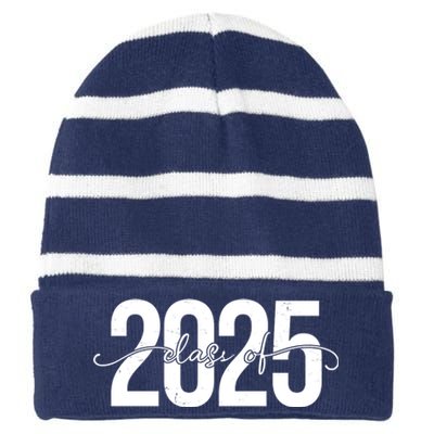 Class Of 2025 Vintage Graduation Striped Beanie with Solid Band