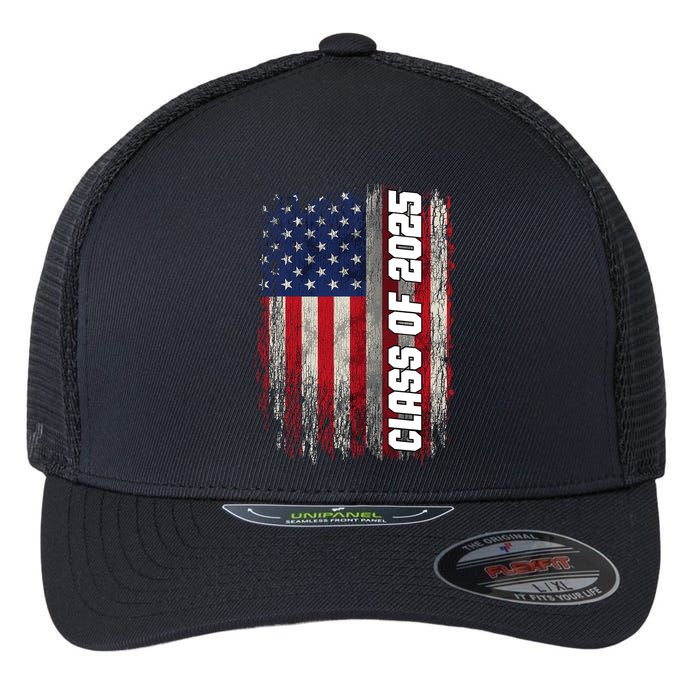 Class Of 2025 Funny Senior 2025 Usa American Flag Flexfit Unipanel Trucker Cap