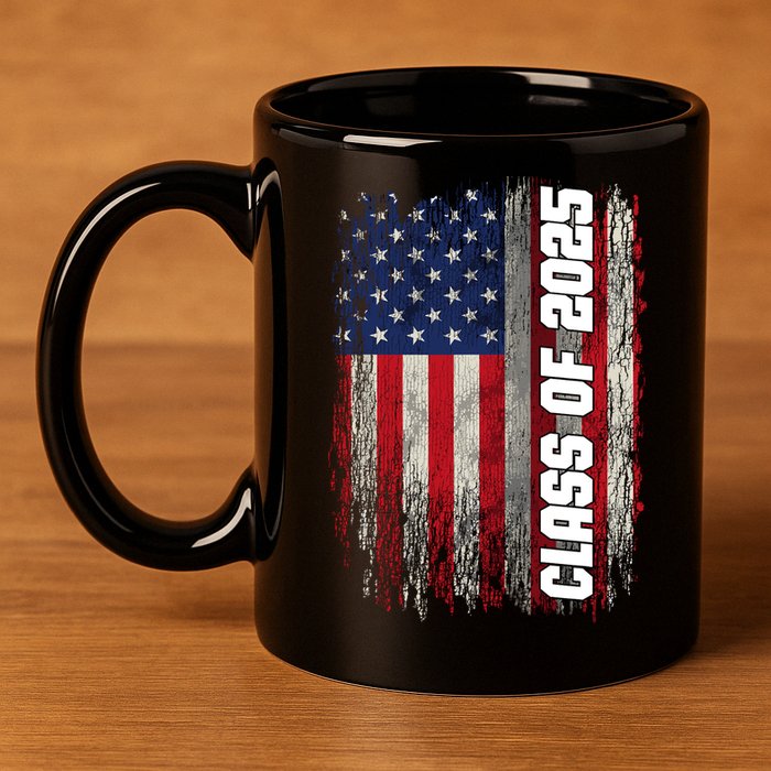 Class Of 2025 Funny Senior 2025 Usa American Flag 11oz C Handle Ceramic Mug
