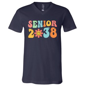 Class Of 2038 Senior 38 Graduation Last Day Of School Groovy V-Neck T-Shirt