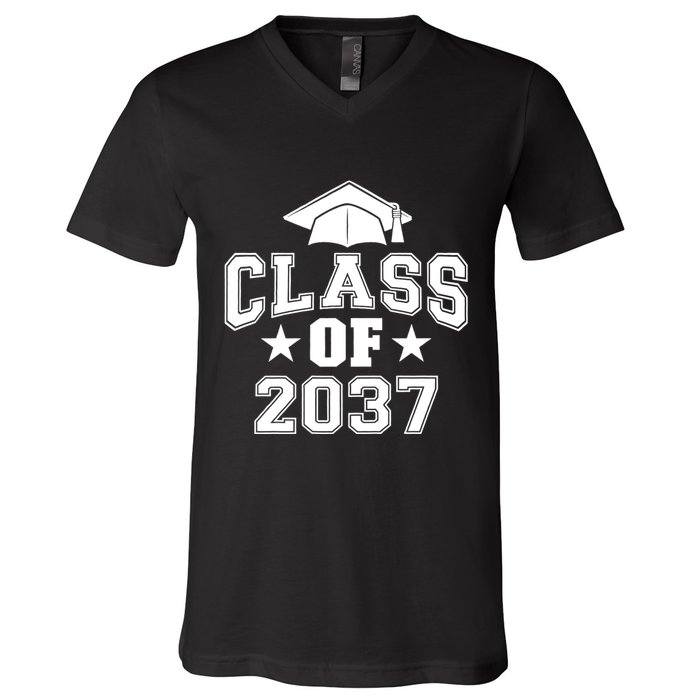 Class Of 2037 Grow With Me First Day Of School Graduation V-Neck T-Shirt