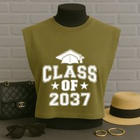Class Of 2037 Grow With Me First Day Of School Graduation Garment-Dyed Women's Muscle Tee