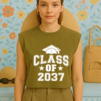 Class Of 2037 Grow With Me First Day Of School Graduation Garment-Dyed Women's Muscle Tee