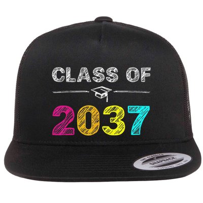 Class Of 2037 Grow With Me First Day Of School Graduation Flat Bill Trucker Hat