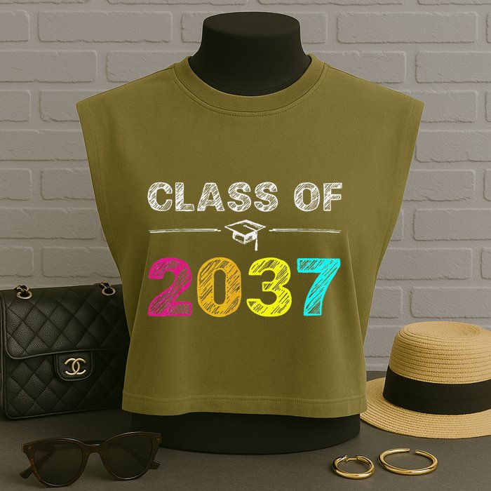Class Of 2037 Grow With Me First Day Of School Graduation Garment-Dyed Women's Muscle Tee